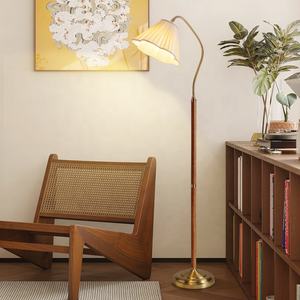 Lampadaire en bois rétro plissé à <span class=keywords><strong>arc</strong></span> américain avec abat-jour en tissu Colth - Product Image 2