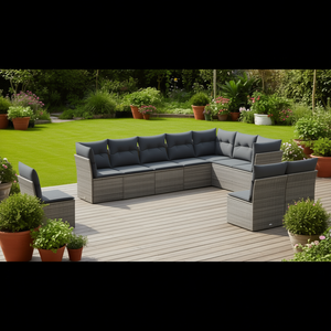 Ensemble de canapés de jardin en rotin gris 8 places, résistant aux intempéries, mobilier d'extérieur au design contemporain - Product Image 2