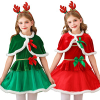 Costume de Noël unisexe pour bébés et tout-petits, robe de Père Noël, cape, bandeau renne, tutu en velours, tenue de fête de Noël, cosplay