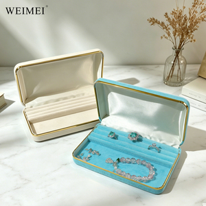 WEIMEI Custom Logo Luxury Velvet Portable Travel <b>Ring</b> Earring Bracelet Necklace <b>Storage</b> Organizer Gold Metal Trim Jewelry Box - Product Image 5