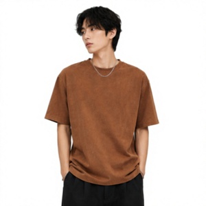 เสื้อยืดผู้ชายสีพื้นขนาดใหญ่ แขนสั้น คอกลม ผ้าฝ้ายเจอร์ซีย์ 100% ทรงลำลอง สีน้ำตาล - Product Image 2