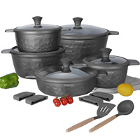 Ensemble de 16 pièces en aluminium forgé avec revêtement sophistiqué, comprenant une marmite à soupe 20/24/28/32 cm et une poêle peu profonde 28 cm, base universelle, Elite Appliance Hub