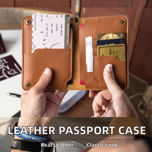 Factory Genuine Leather Vintage Credit <b>Card</b> Passport <b>Holder</b> Business Travel <b>Card</b> <b>Holder</b> <b>Wallet</b> Custom Logo Button Closure Men - Product Image 2