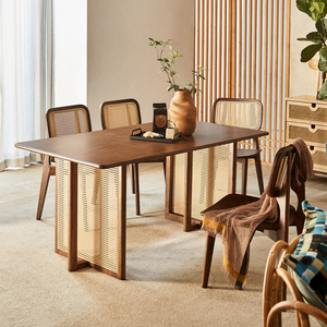 Table à manger en teck massif moderne en forme de L, écologique, durable, pour l'intérieur et l'extérieur, meubles de salle à manger - Product Image 1