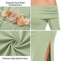 Robe de maternité sur mesure vert sauge pour séance photo, épaules dénudées, fleurs 3D, fente, service de personnalisation du fabricant