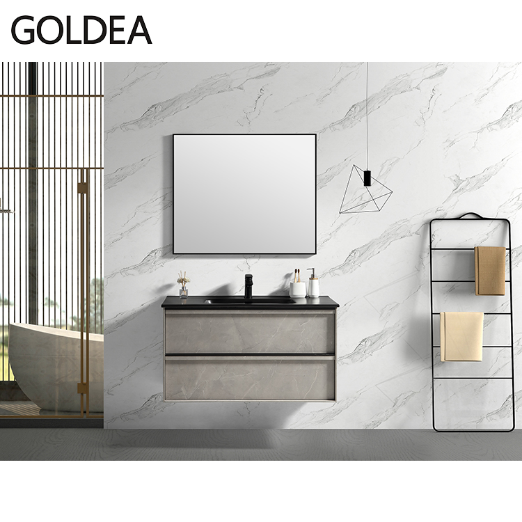 Итальянский роскошный черный настенный мраморный шкаф для ванной комнаты