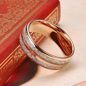 European and American Classic Fashion <b>Titanium</b> Steel <b>Ring</b> Double Trough Meteorite Vacuum Electroplating Rose Gold Accessories - Product Image 2