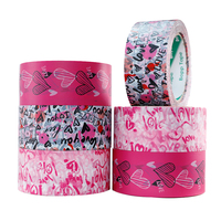 Ruban adhésif BOPP imprimé cœur d'amour, finition mate, adhésif acrylique haute viscosité, simple face, épaisseur 0,015 mm, design rose Saint-Valentin