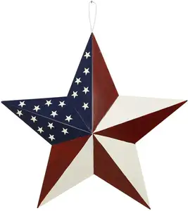 Metal Patriotic Old Glory American Flag Barn Star Wall Decor Metal Star Barn Wall Art Door Decor 4th of July Decoration