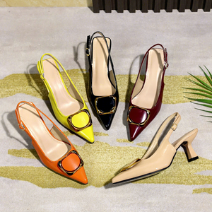<span class=keywords><strong>Sandali</strong></span> da Donna Xuanhui Stile Coreano con Punta Affusolata in Pelle Verniciata Arancione, Slingback con Fibbia Metallica, Comodi Tacchi da 6,5 cm - Product Image 6