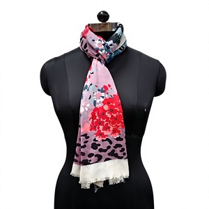 Elegant Floral Polyester <b>Scarf</b> For Women Long Multi Functional Fashion Accessory All Seasons Pink <b>Red</b> Black Pattern Printed - Product Image 1