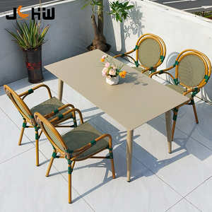 Ensemble de mobilier de patio en maille Teslin avec cadre en aluminium, style <span class=keywords><strong>bistrot</strong></span> français, <span class=keywords><strong>table</strong></span> et chaises de restaurant durables, prix d'usine - Product Image 6