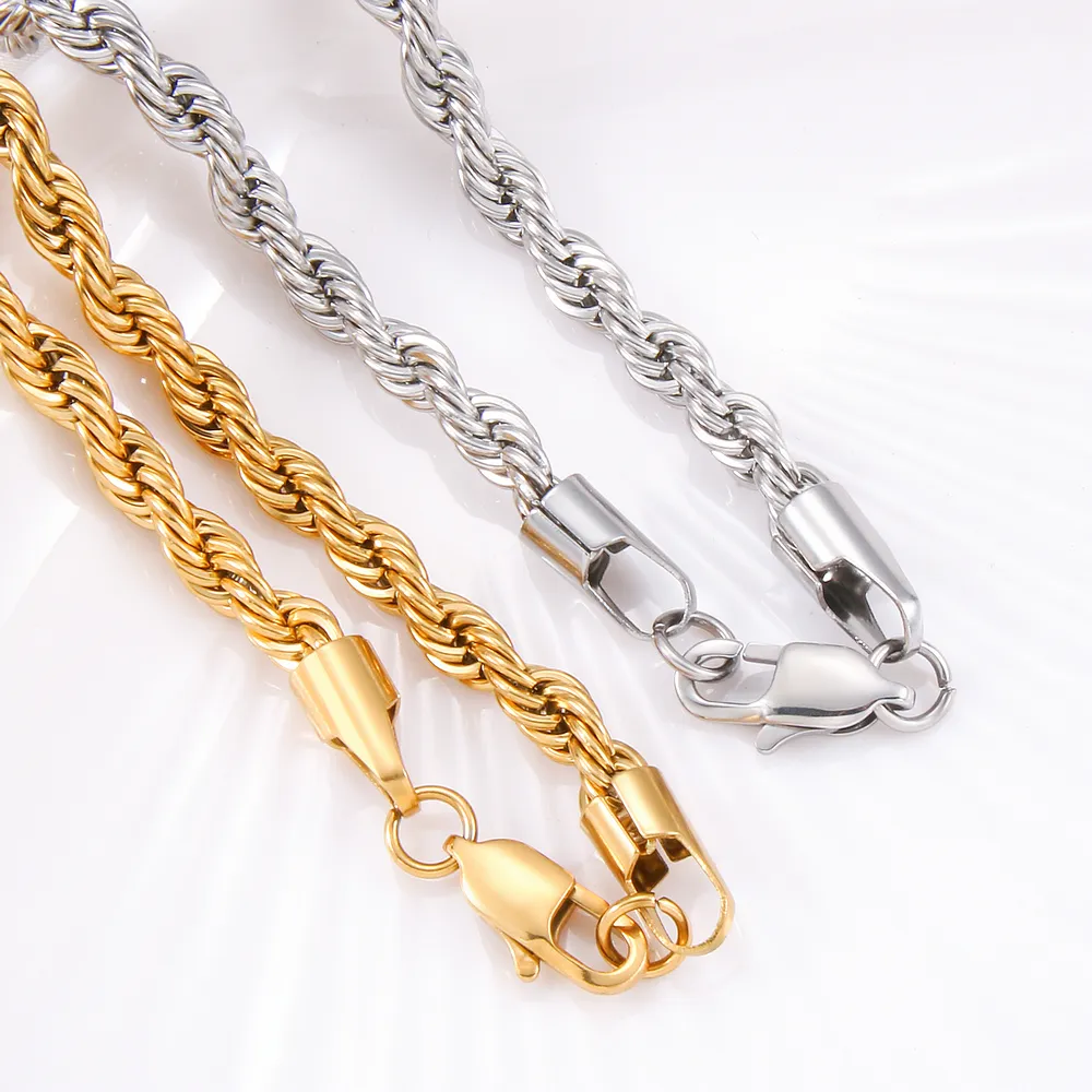 Stainless Steel 18K Gold Plating Twist Link Chain Charm Bracelets Twisted Rope Bracelet For Women Girls