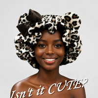 Bonnet de nuit moelleux en gros de 35 cm avec doublure en satin, oreilles d'ours et nœud, idéal pour femmes, spa et voyage