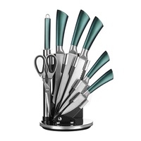 Vente directe d'usine, ensemble de couteaux de haute qualité en acier inoxydable, manche creux, 8 pièces, porte-couteaux, design ambidextre, couleur cadeau