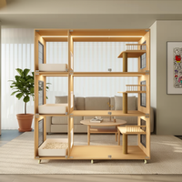 Maison pour chat de haute qualité, intérieur/extérieur, grande villa pour chat, cage en bois massif et verre, enclos pour chat, mobilier pour animalerie et hôtel
