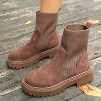 Bottines Chelsea à plateforme pour femmes, en suède, avec semelle épaisse, style chaussette tricotée, à enfiler, tendance automne-hiver