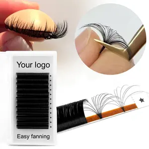 Fast fanning 0.03 0.05 0.07mm mega volume easy fan lash extensions private labels Matte black auto fan blooming lashes
