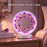 Lampe Arbre à Monnaie en Cristal Naturel USB, Lumière de Table Ronde LED 3 Couleurs, Quartz Rose, Fluorite, Citrine