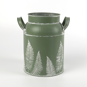 Tarro <span class=keywords><strong>de</strong></span> leche <span class=keywords><strong>de</strong></span> granja verde claro <span class=keywords><strong>de</strong></span> Metal con hojas blancas creativas, decoración <span class=keywords><strong>Interior</strong></span>, adorno, maceta <span class=keywords><strong>de</strong></span> jardín, contenedor, embalaje <span class=keywords><strong>de</strong></span> regalo - Product Image 1
