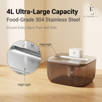 Distributeur d'eau automatique sans fil 4L en acier inoxydable et plastique, étanche, avec fenêtre de visualisation et batterie rechargeable pour UE/US