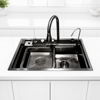Luxe 304 En Acier Inoxydable Simple Bol Évier De Cuisine Moderne Cascade Pluie Conception Multifonctionnel Ensemble en Noir Fabriqué en Chine