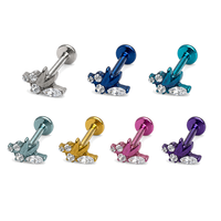 Anting Fashion HGC G23 Titanium Bunga Hati Zirkon untuk Wanita, Perhiasan Tindik Tubuh Helix Daith Tragus Labret