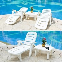 Chaise longue portable blanche moulée pour lit de plage extérieur pliable Garden Villa Pool Hotel Chaise longue en plastique