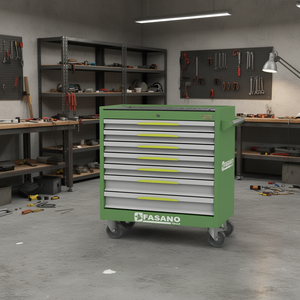 Armoire à outils roulante FASANO Tools à 7 tiroirs, verte, avec tiroirs verrouillables, pour usage en atelier - Product Image 3