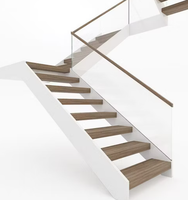 Escalier à poutre à plaque unique DB avec garde-corps de câble | Escalier à poutre mono en acier au carbone avec bandes de roulement en bois