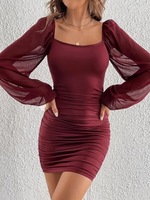 Nouvelle mode 2024 nouvelle robe à col carré en Satin à manches longues robe personnalisée de charme à coupe ajustée