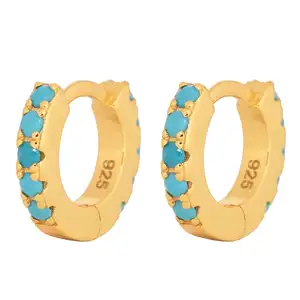 waterproof jewelry 2023 Pendientes 925 sterling silver 18k gold plated Turquoise Stones Huggie Hoop Earrings