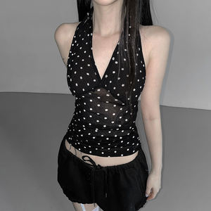 Top Halter de Mujer con Estampado de Puntos, Sin Mangas, Espalda Descubierta, Ajustado, Estilo Vintage Y2K, para Fiestas de Verano y Clubes - Product Image 1