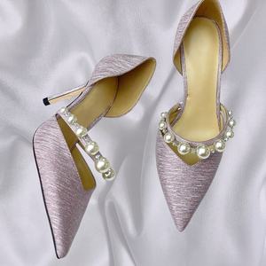 Escarpins à talons hauts pour femmes avec bride en perles, en satin brillant, à bout pointu, pour mariée, mariage, soirée, chaussures habillées confortables et élégantes, sandales à talons - Product Image 2