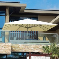 Parasol de terrasse rond blanc imperméable en tissu avec structure en alliage d'aluminium pour café