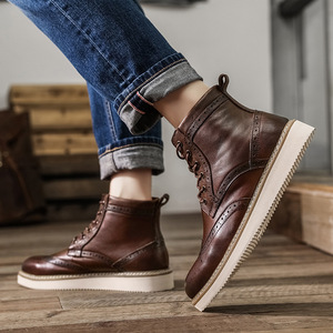Bottines décontractées à la mode pour hommes TopToe à lacets en <span class=keywords><strong>cuir</strong></span> véritable Brogue robe <span class=keywords><strong>botte</strong></span> pour l'automne doux plat bottes d'extérieur - Product Image 3