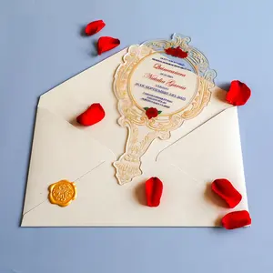 Индивидуальная креативная зеркальная акриловая открытка на день рождения, свадебная пригласительная открытка с конвертом и восковой палочкой