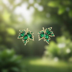 Boucles d'oreilles clous en pierre verte E2976 plaquées or, forme végétale vintage, pour femmes, bijoux de fête, boucles d'oreilles tendance en alliage - Product Image 2