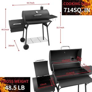 Barbecue vertical commercial moderne en fer, avec fumoir à charbon de bois double offset, revêtement poudré, pour jardin, avec flamme pliable, vente en gros - Product Image 2