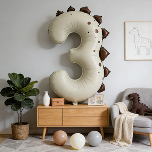 New Arrival 40inch Cartoon Theme Matte Green <strong>Brown</strong> Dinosaur Number Foil <strong>Balloons</strong> for Forest Themed Birthday Party Supplies - Product Image 4