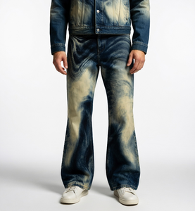 Jean évasé délavé dégradé bleu et blanc pour homme WangSheng, style vintage Y2K streetwear hip-hop décontracté, unisexe - Product Image 5