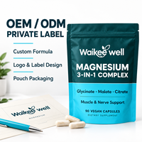 Complexe 3-en-1 de glycinate de magnésium en capsules végétaliennes à absorption élevée, malate de magnésium citrate, supplément pour adultes, marque privée OEM