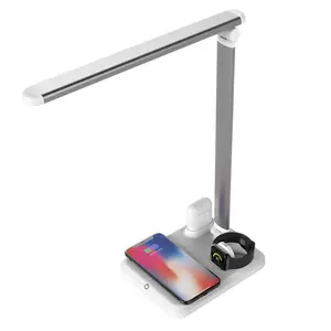 2020 Qi 4 In 1 Opladen Station Led Bureaulamp Draadloze Oplader Voor Iphone Horloge