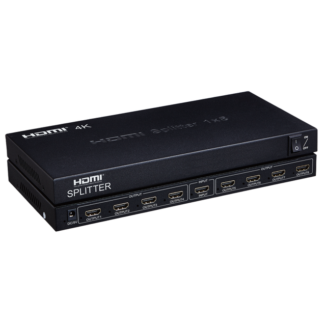 4K HDTV 8-Way Full HD 1080p 5.1ch Active Home Theater Video Audio Amplifier Splitter 1x8 1 in 8 Out