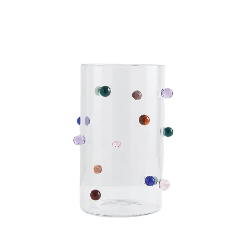 Dekorasi Meja Buatan Tangan Vas Kaca Silinder Borosilikat Tinggi Bening dengan Gelembung Berwarna Permata