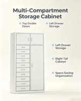 Armoire de rangement métallique Xinanda à 3 portes et 10 tiroirs, montage au sol, blanche, pour atelier, bureau, classement, rangement multi-compartiments pour outils et pièces