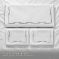 Bordure d'angle à motifs escalonnés avec lignes à double couture sur les ensembles de couettes brodées et les taies d'oreiller