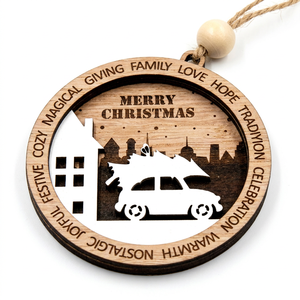 Ornamento Natalizio <span class=keywords><strong>in</strong></span> <span class=keywords><strong>Legno</strong></span> 3D Tagliato al Laser con Auto e Paesaggio Urbano |   Decorazione <span class=keywords><strong>da</strong></span> <span class=keywords><strong>Parete</strong></span> <span class=keywords><strong>in</strong></span> Materiale Naturale - Product Image 2
