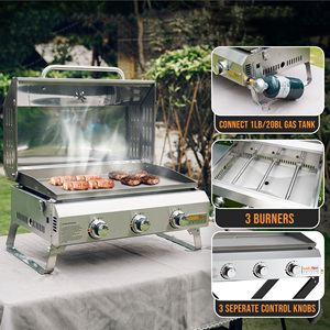 Tabletop <strong>3</strong> <strong>Burners</strong> Gas <strong>BBQ</strong> Grill Easily Cleaned Portable Stainless Steel - Product Image 1