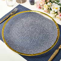 Assiettes de présentation en verre transparent effet craquelé avec bord doré, motif rond, pour mariages – Vente directe usine à prix abordable